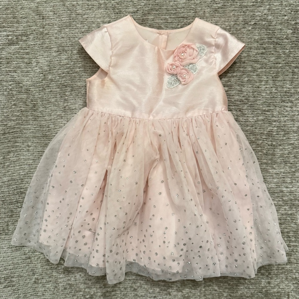 Marmellata Special Occasion Pink Tulle Party Dress w/ Rosettes 24M Sparkle Dot